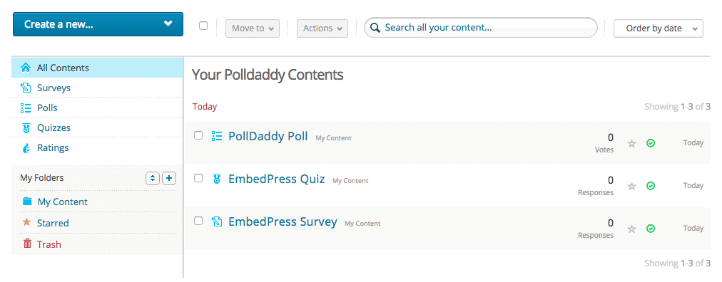 The main polldaddy dashboard