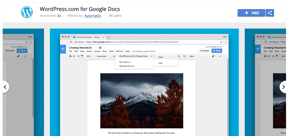 WordPress.com for Google Docs add-on