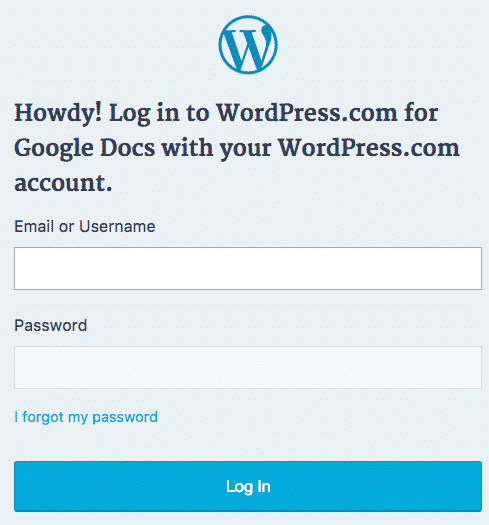 The WordPress.com login screen