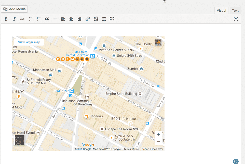 A Google Maps embed in WordPress