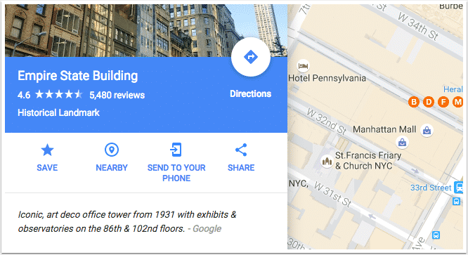 The Share link on a sample Google map