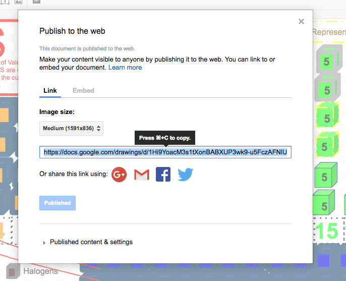 The URL to publish a Google Drawing