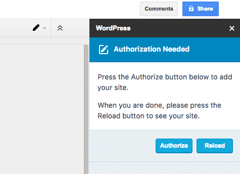 Authorizing Google Docs to connect to WordPress.com