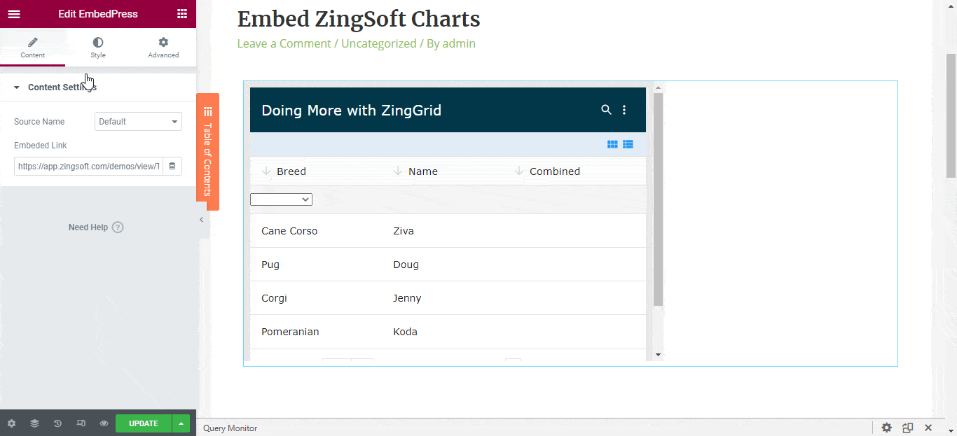 embed ZingSoft charts and grids