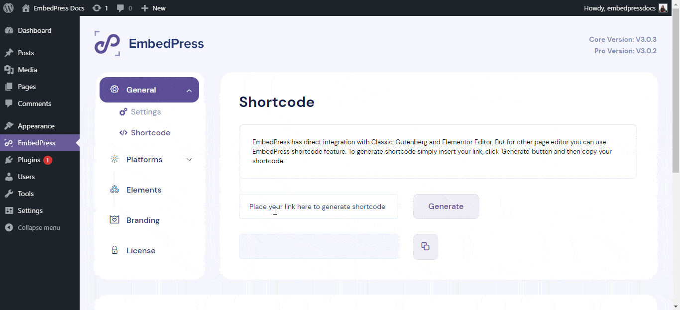 EmbedPress shortcodes
