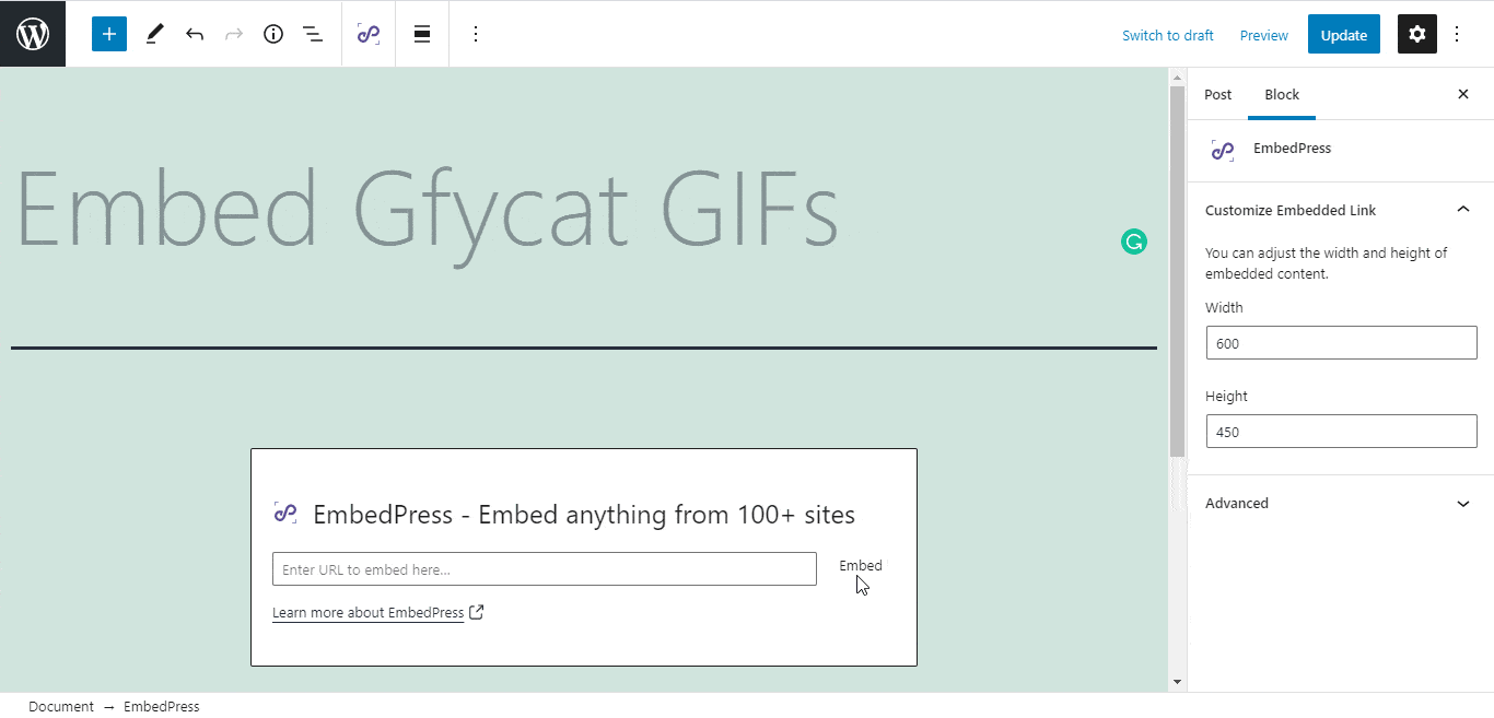 embed Gfycat GIFs
