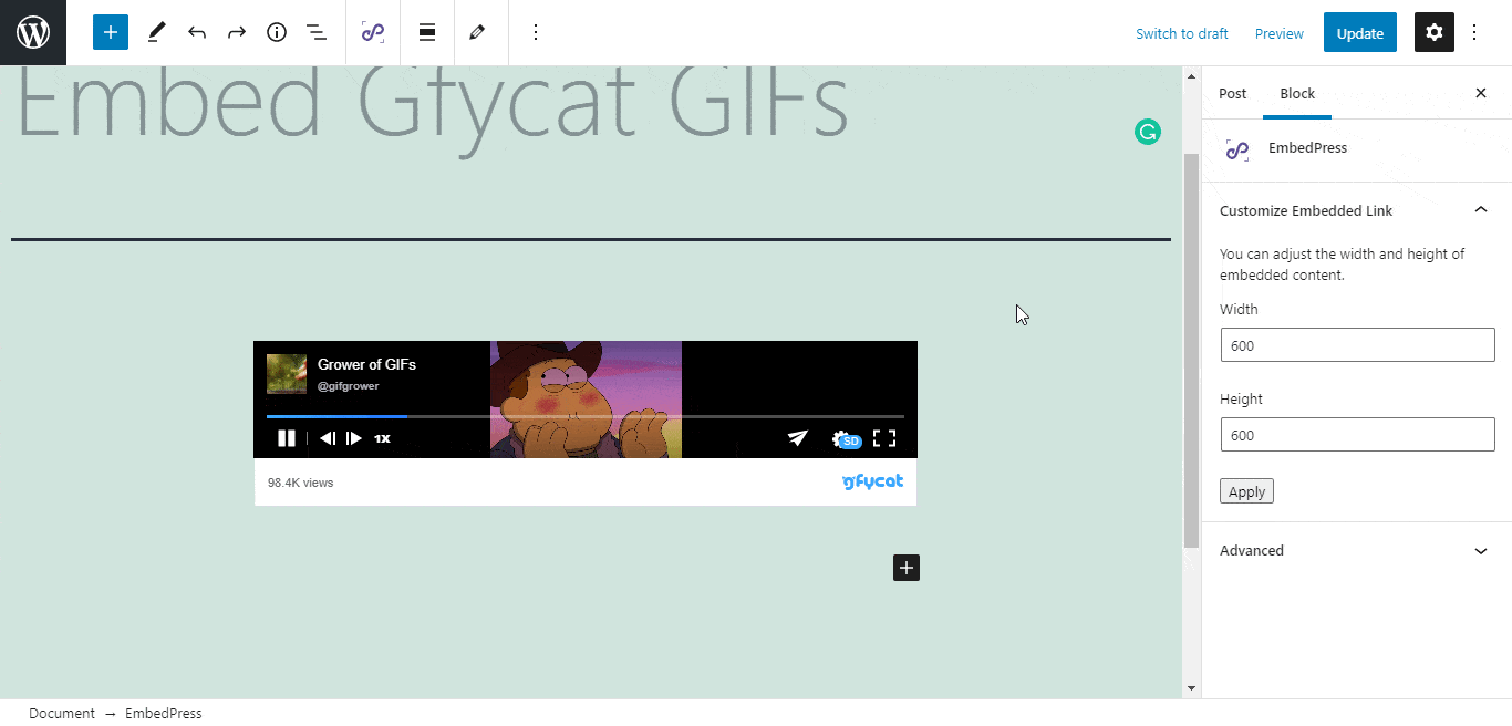 embed Gfycat GIFs