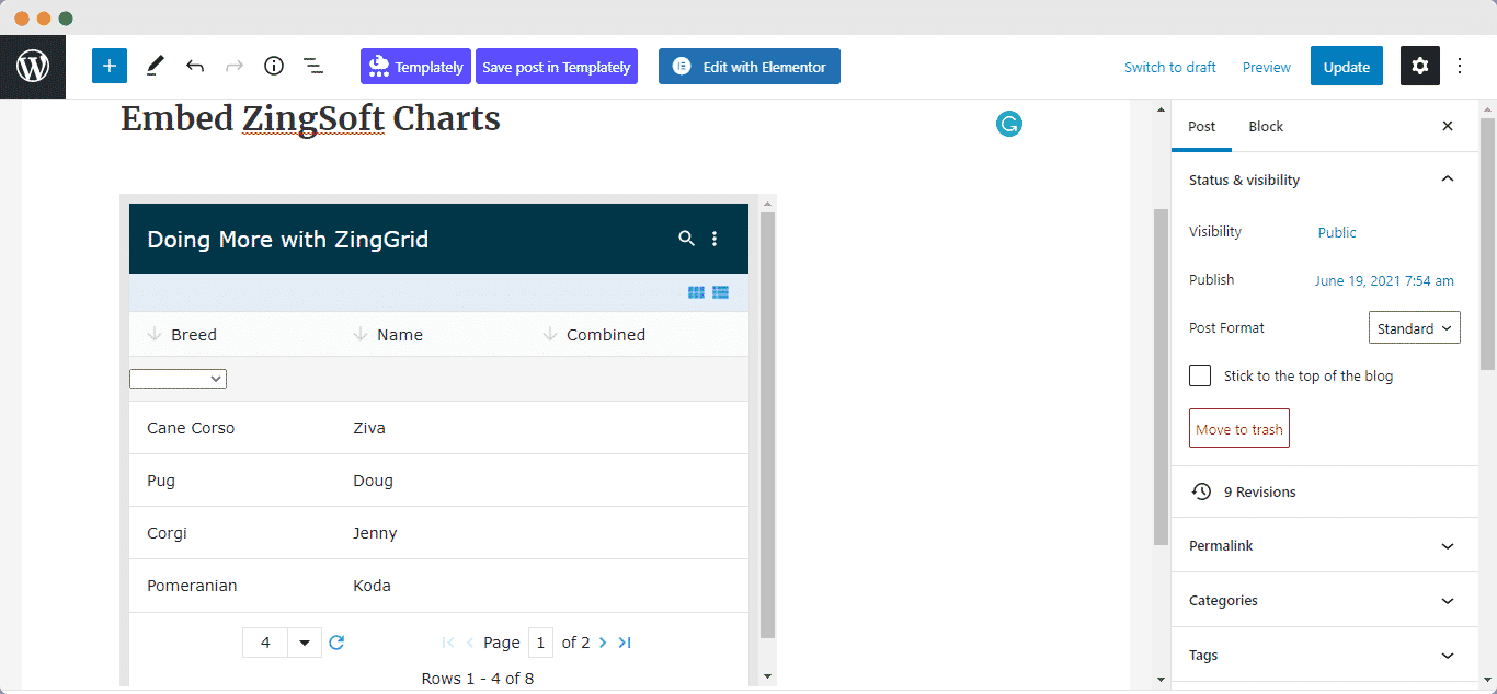 embed ZingSoft charts and grids