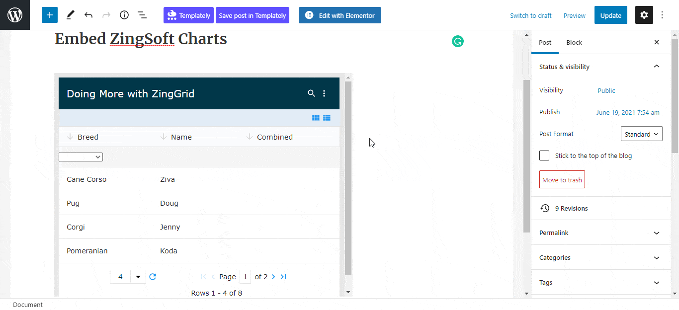 embed ZingSoft charts and grids
