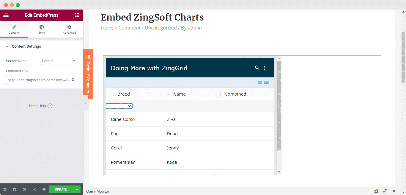 embed ZingSoft charts and grids