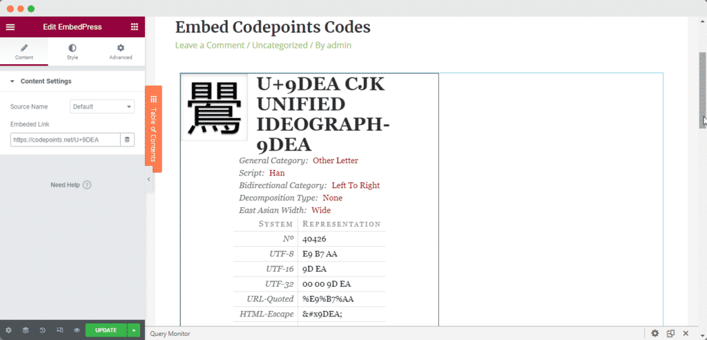 codepoints codepoints