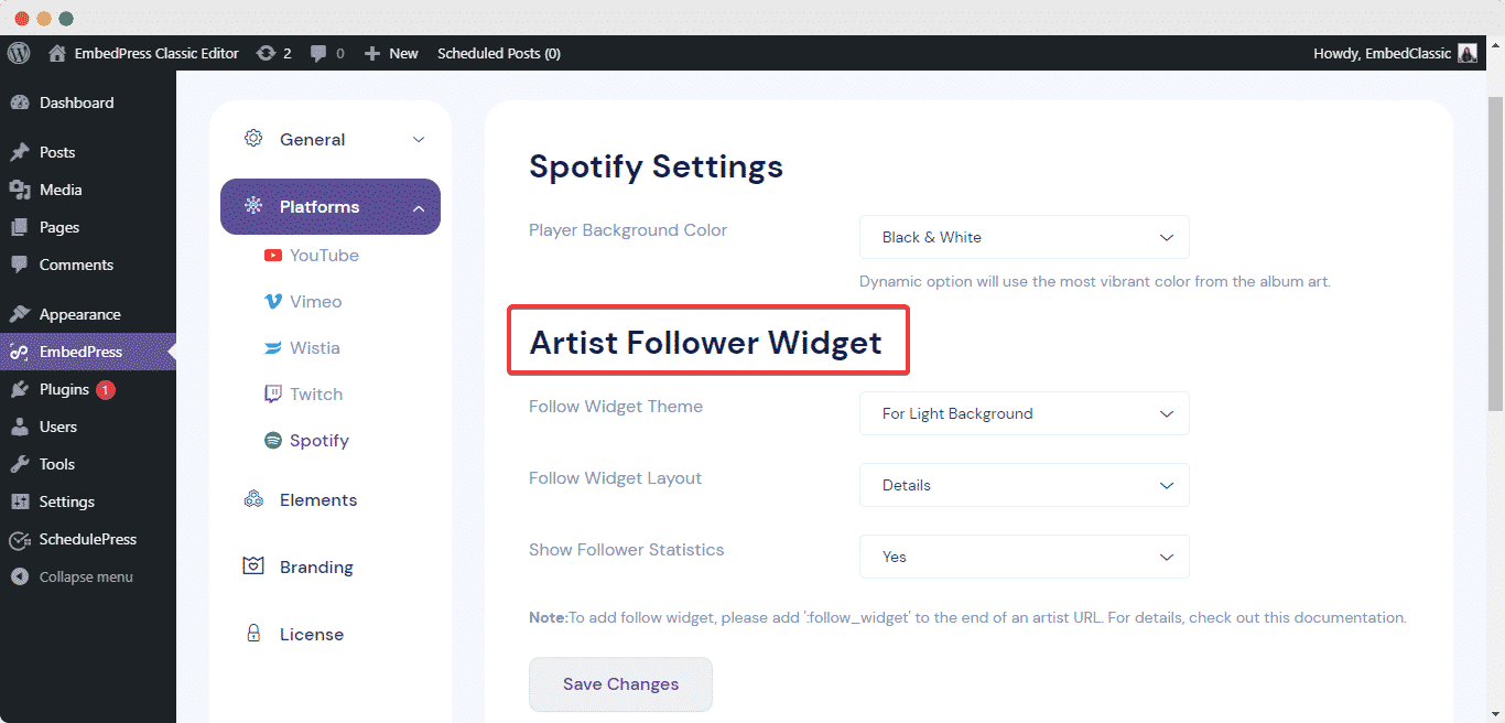 embed Spotify artist follower widget