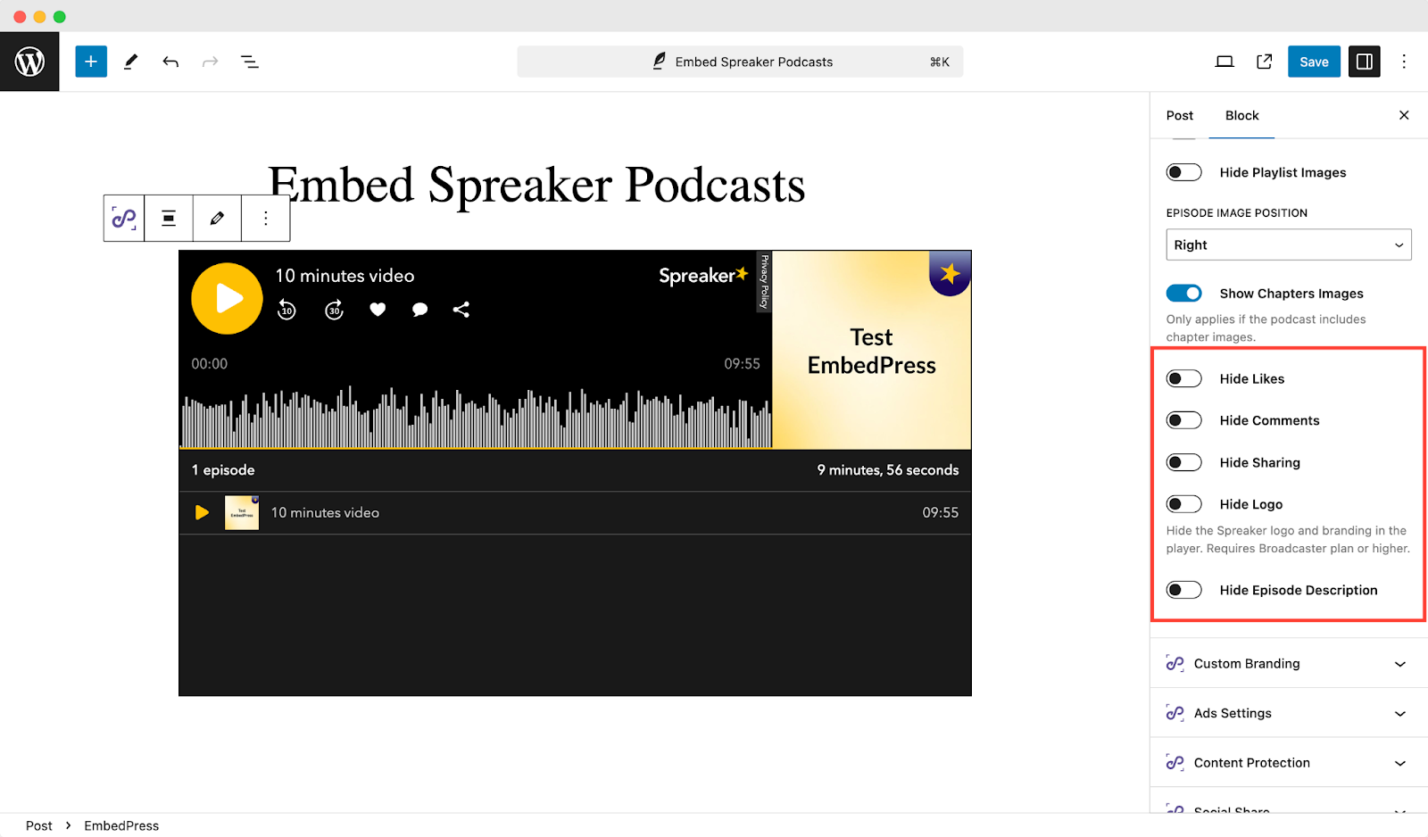 embed Spreaker podcasts