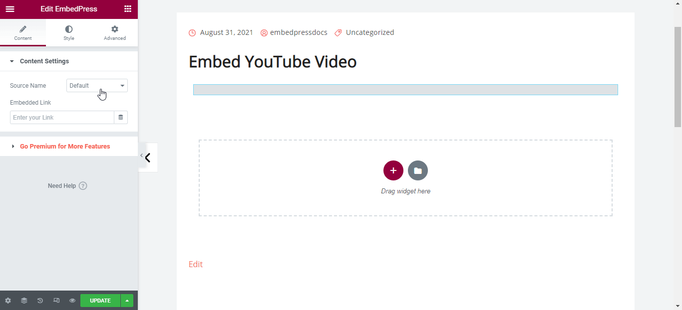 embed YouTube video