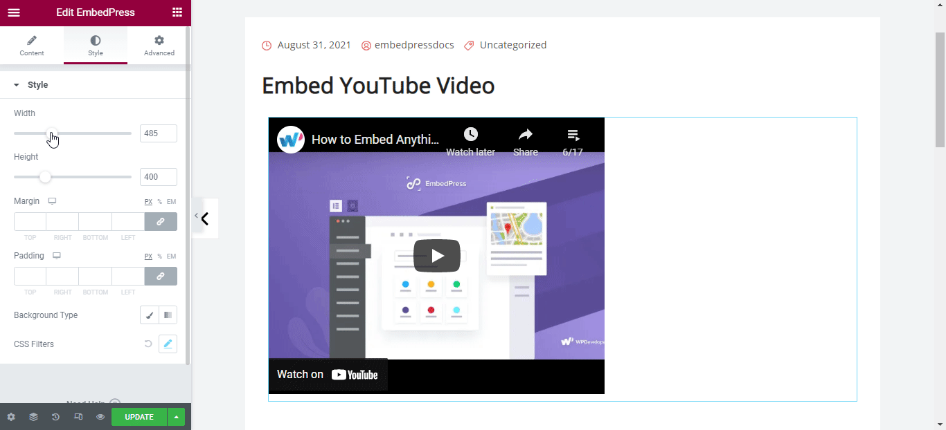 embed YouTube video