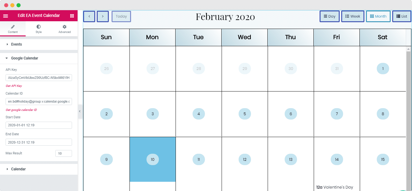 embed Google Calendar 