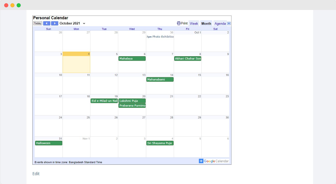 embed Google Calendar