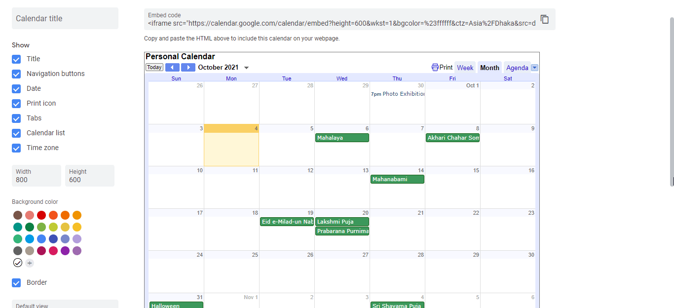 embed Google Calendar
