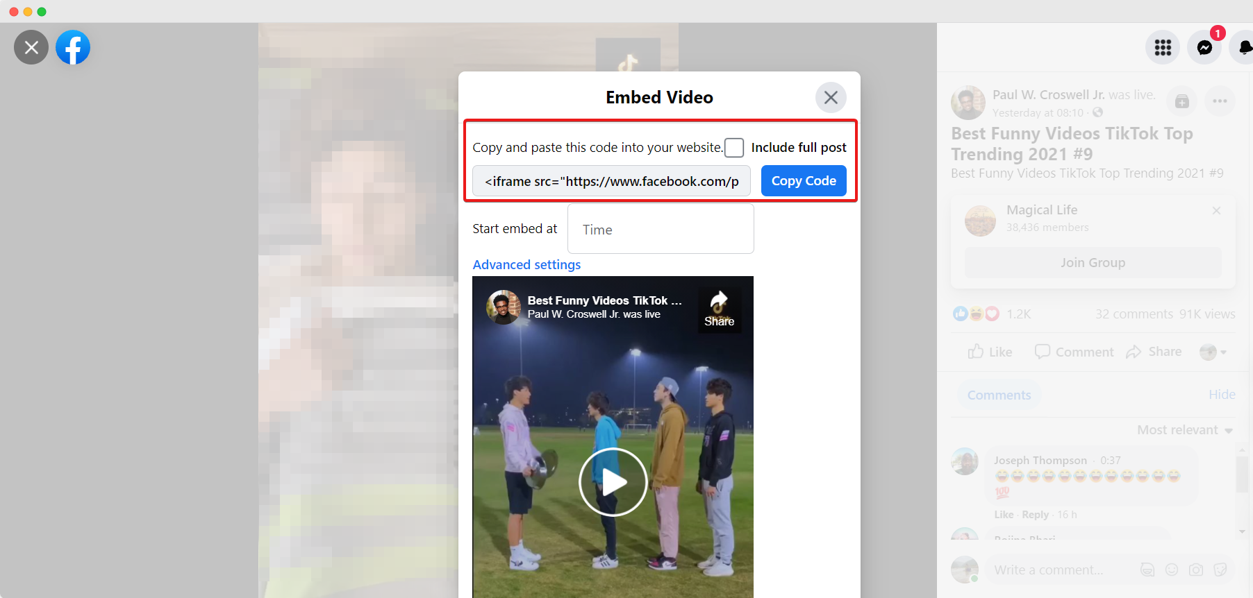 embed facebook live videos