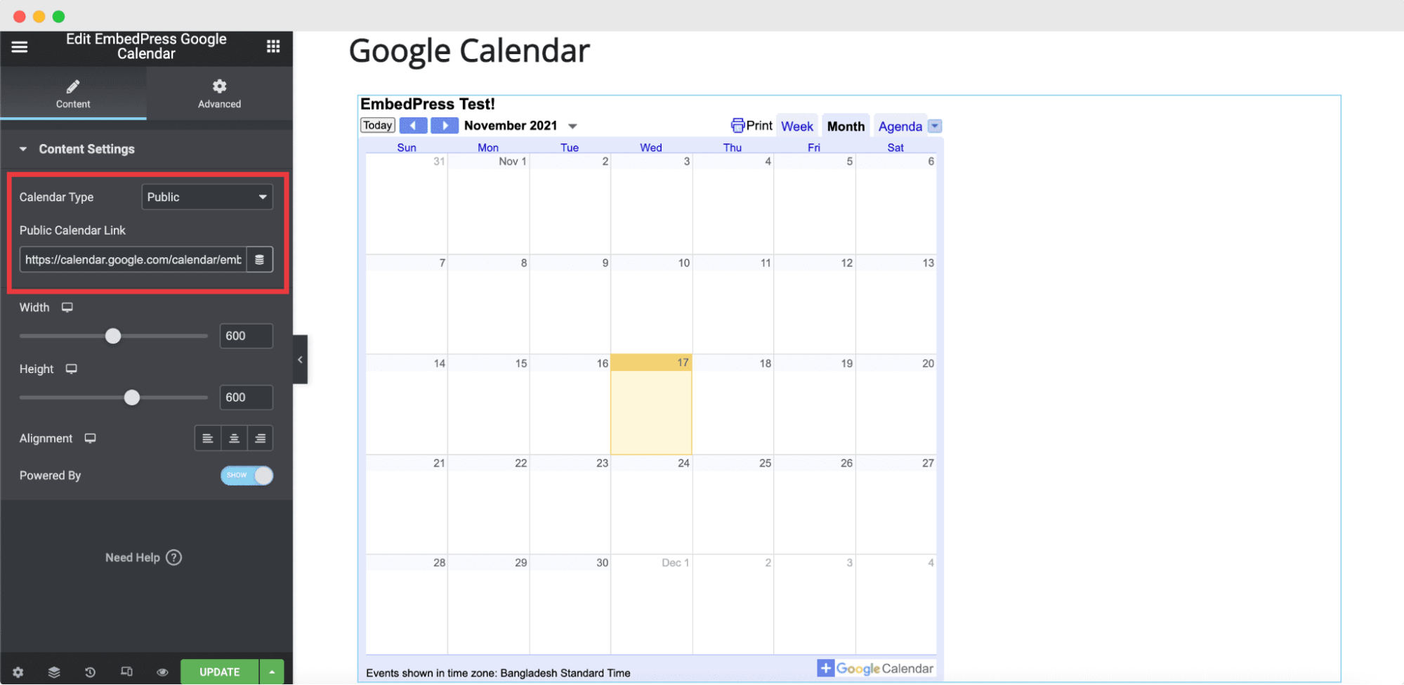 embed Google Calendar