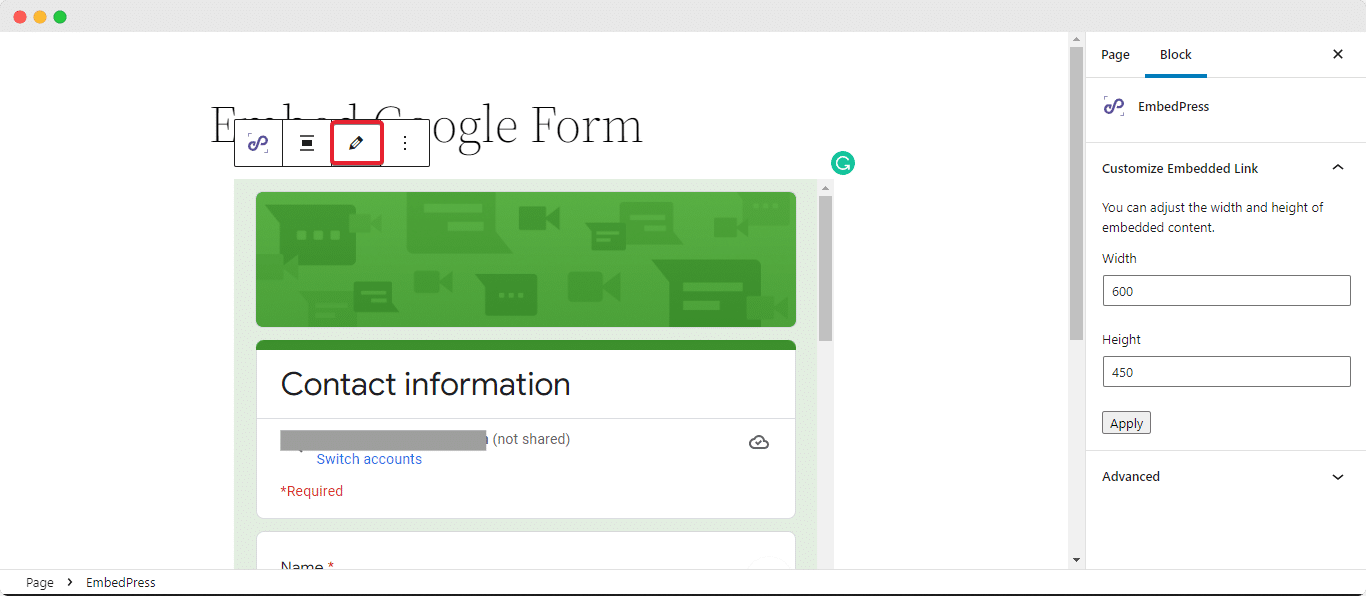 embed google forms