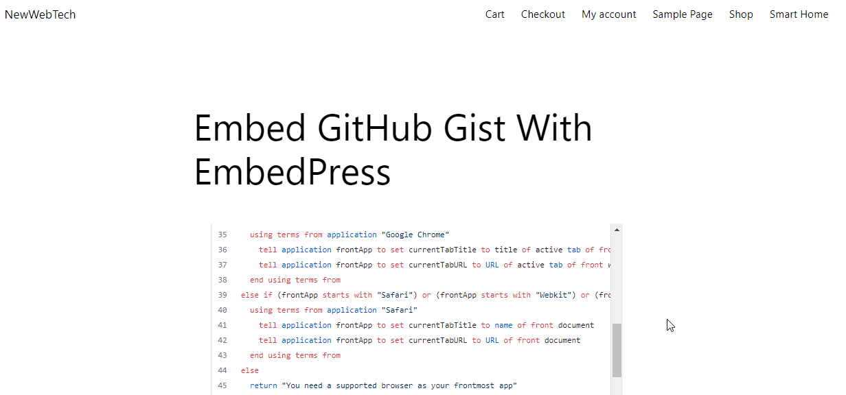 embed GitHub gist on WordPress