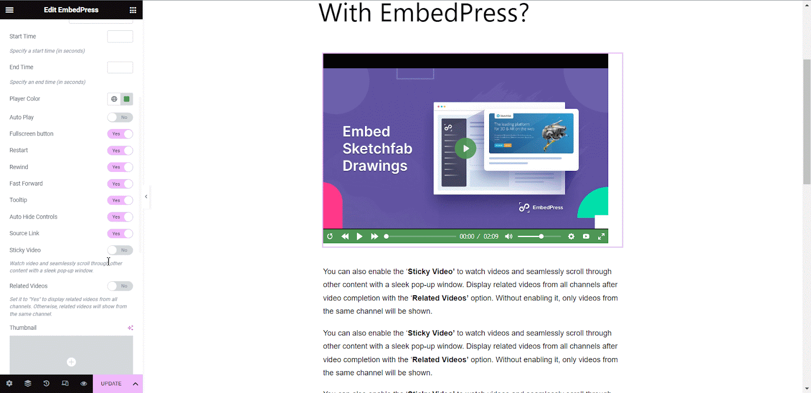 How To Configure Video Custom Player Controls With EmbedPress?
