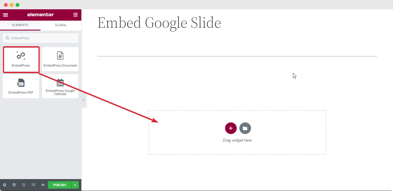 embed google slides on elementor with embedpress