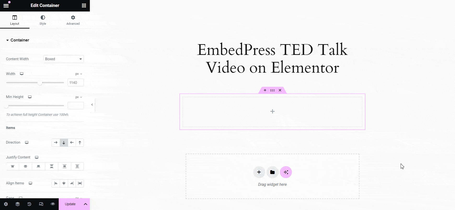 embed TED Talk video on Elementor