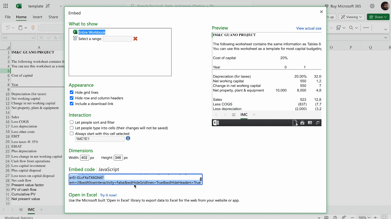 embed excel workbooks