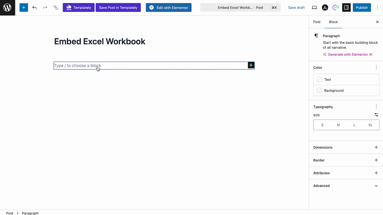 embed excel workbooks