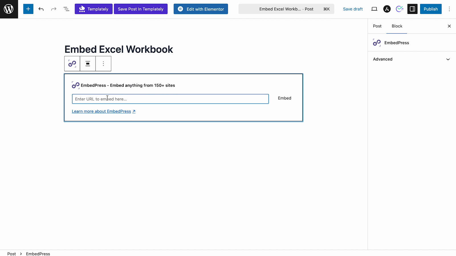embed excel workbooks
