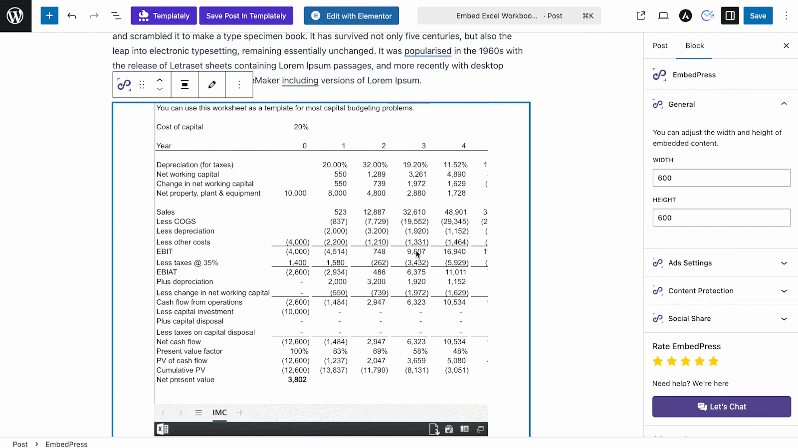 embed excel workbooks
