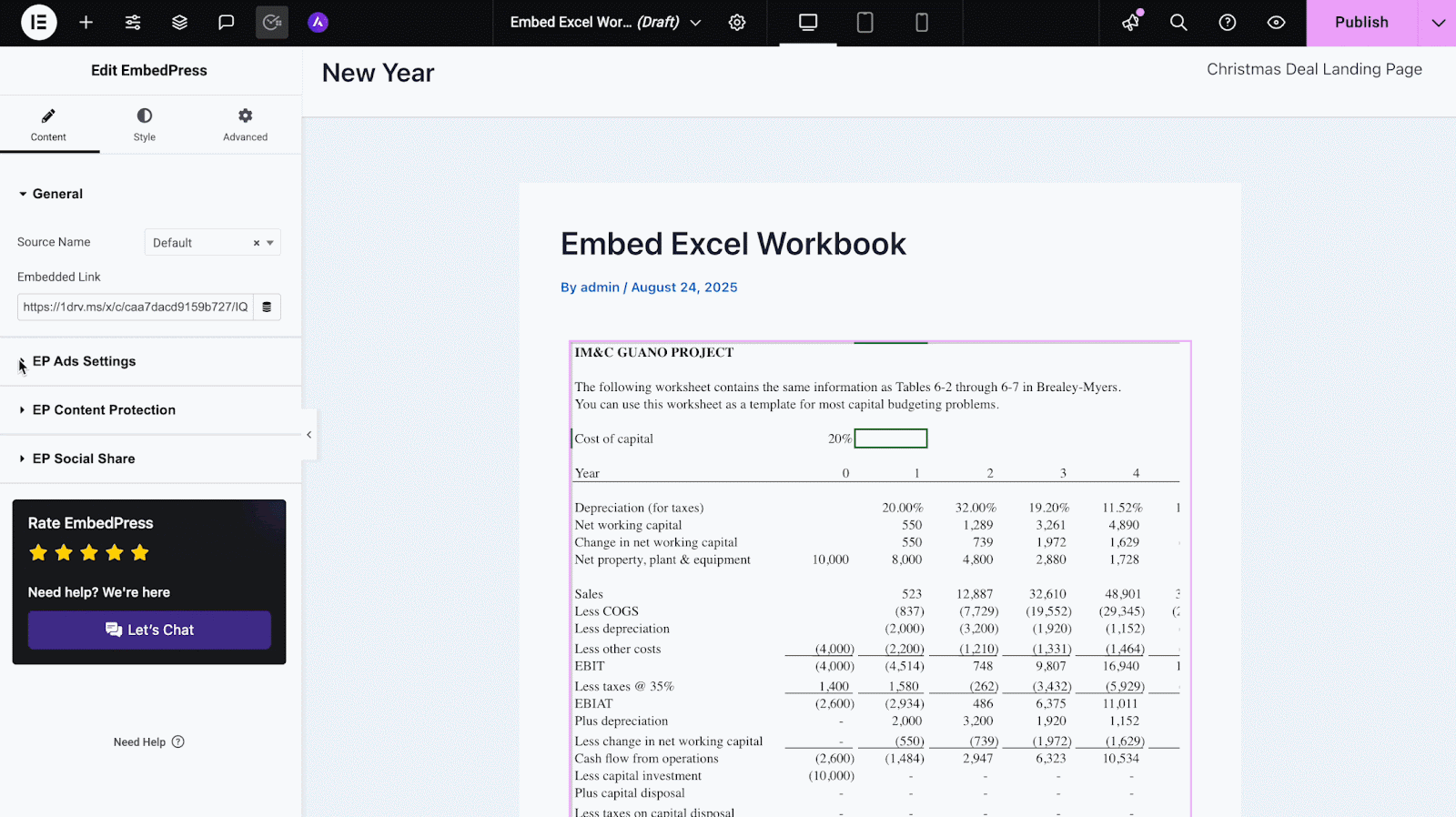 embed excel workbooks
