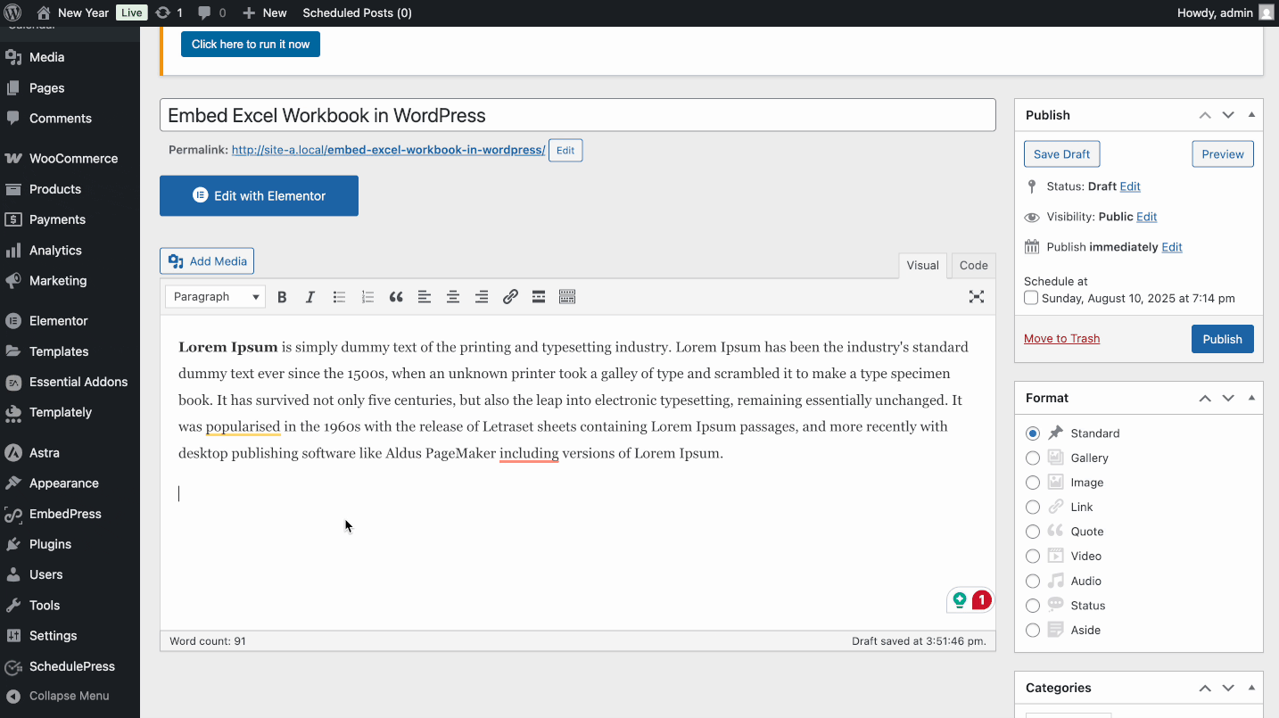 embed excel workbooks