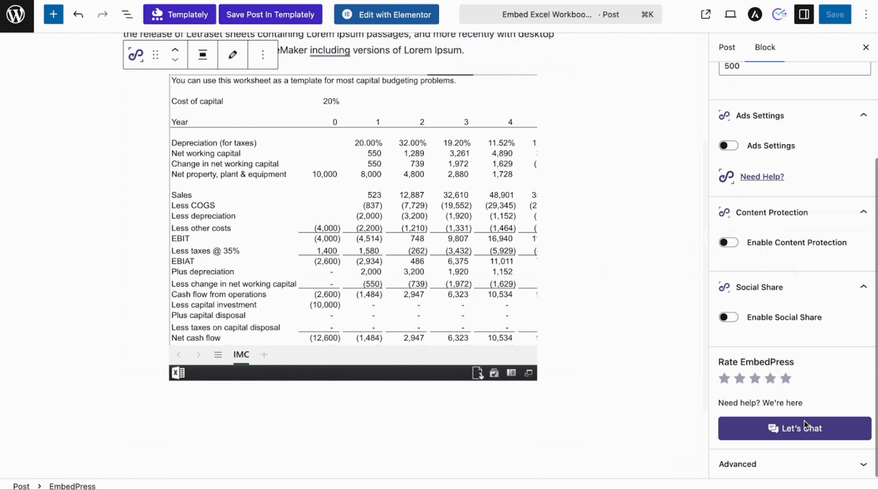 embed Excel workbooks in WordPress