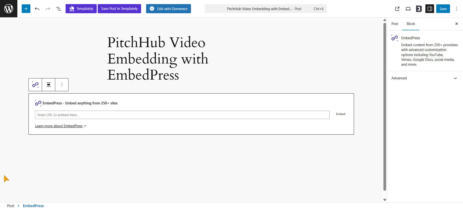 Embed PitchHub Video Link on Gutenberg