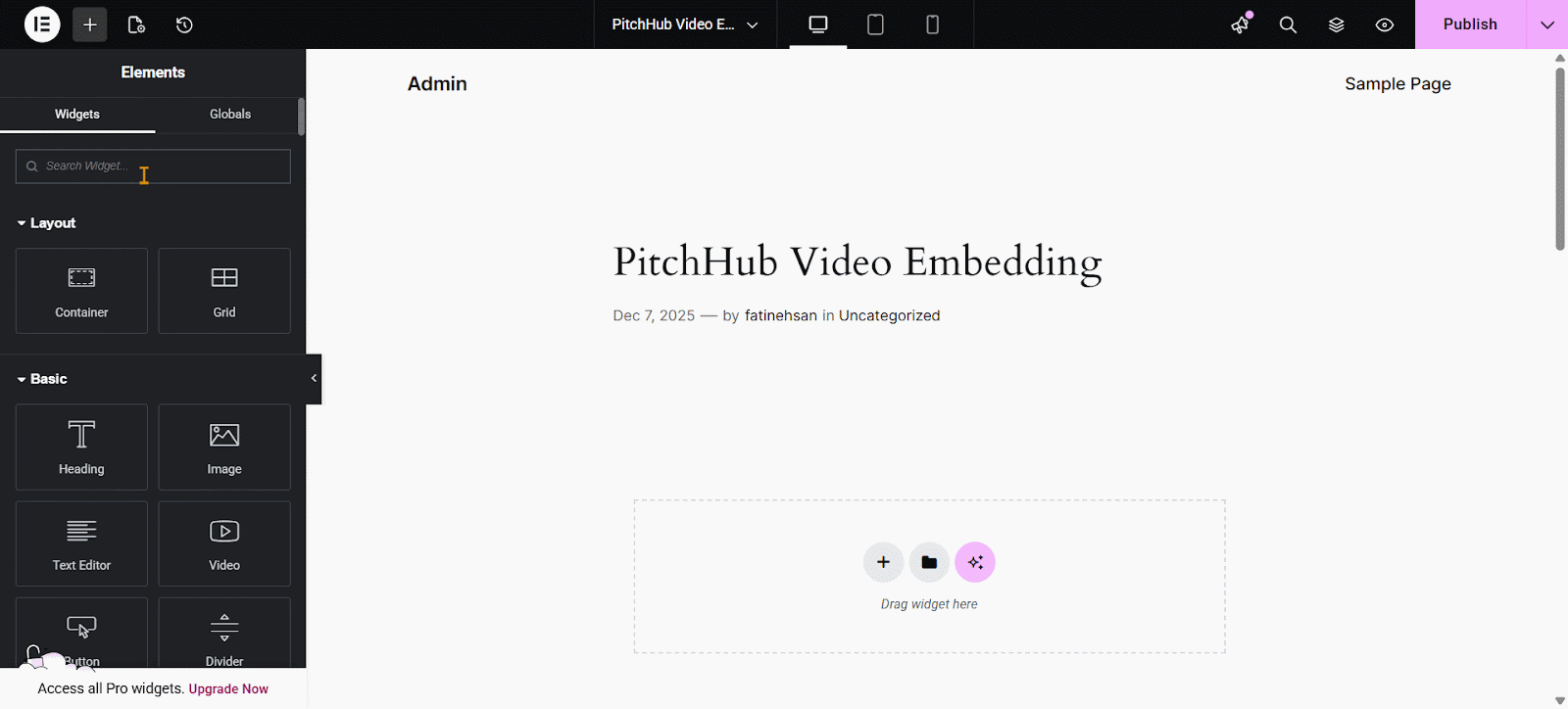 Embed Your PitchHub Design Using Elementor