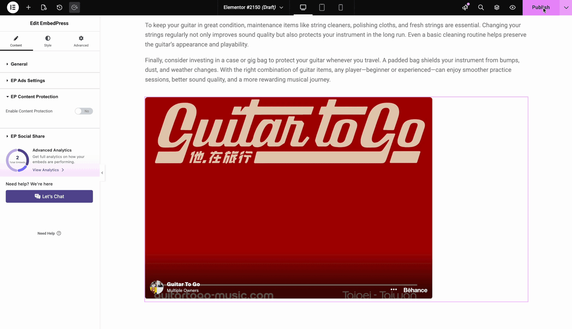 embed Behance design