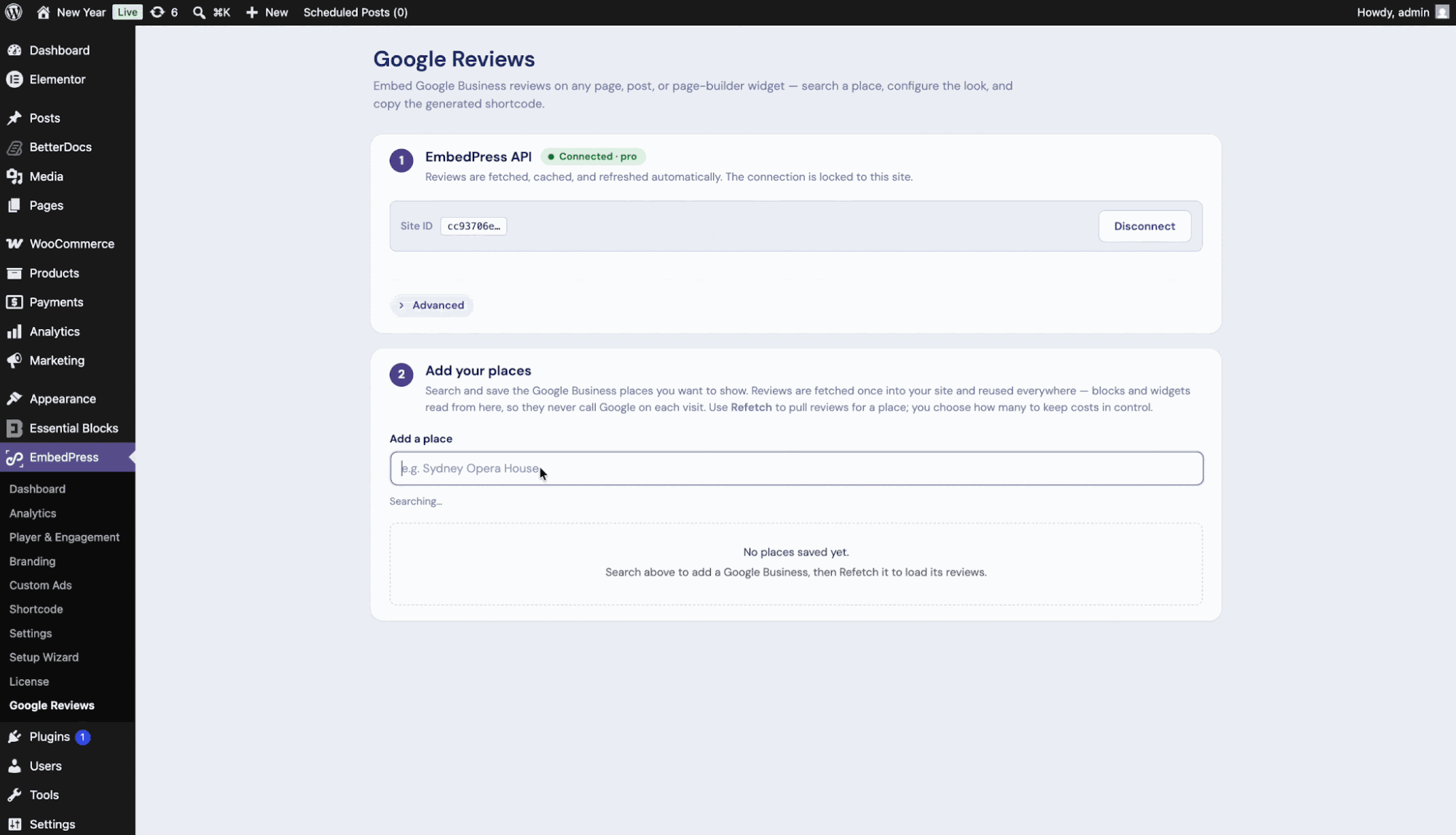Step 1: Connect EmbedPress to Google Reviews